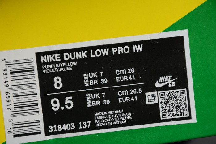 2020 nike sb dunk low pro purple/yellow 318403-137