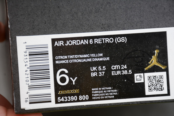 air jordan 6 retro dynamic yellow floral (gs) 543390-800